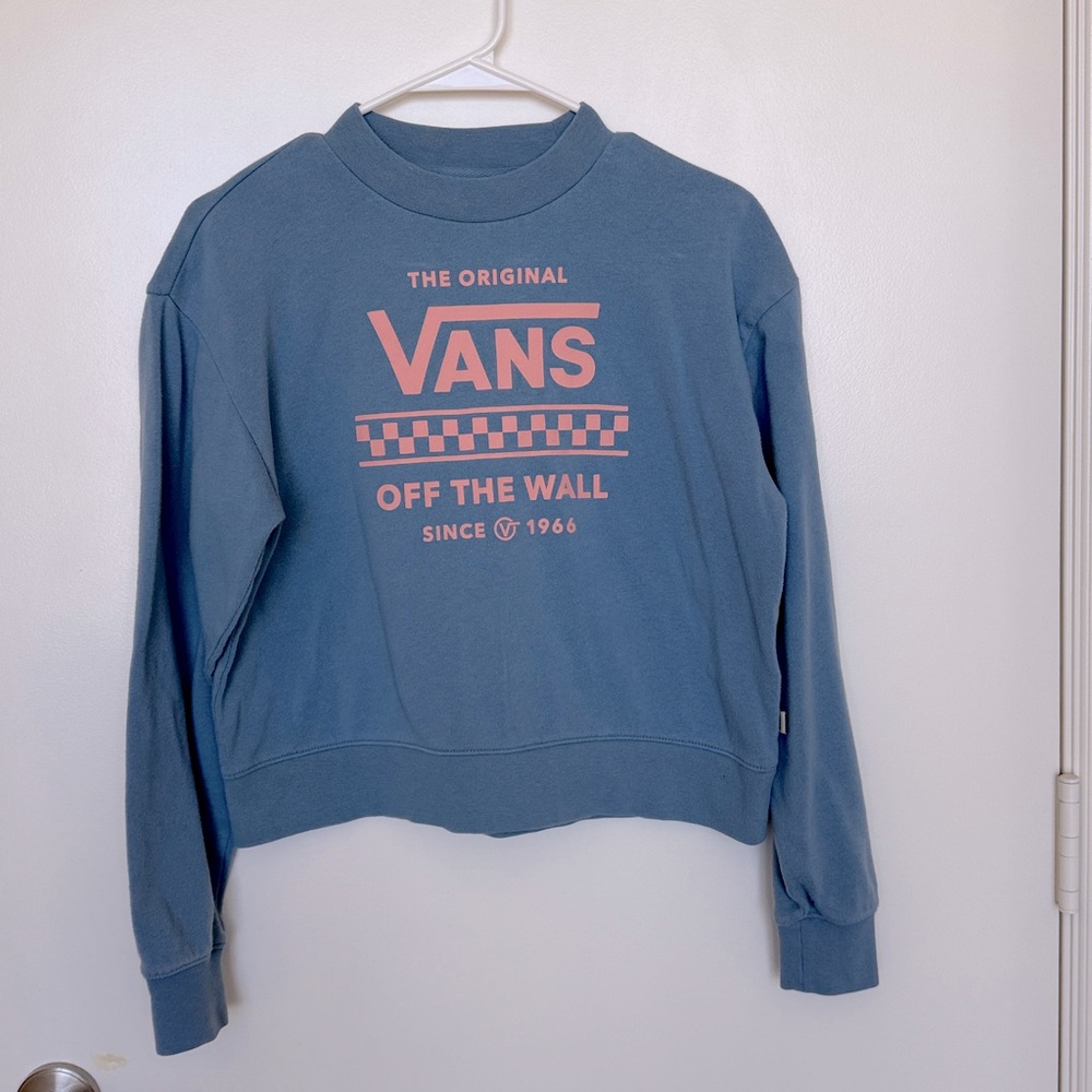 Vans Sweatshirt Womens Size XS Blue Cropped Fleece Pullover Long Sleeve Y2K